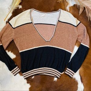 Free People Sparkly Sweater Deep V Neck -L
